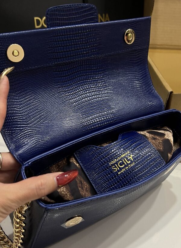 Dolce & Gabbana Lizard Print Bag-Blue-25cm with original box