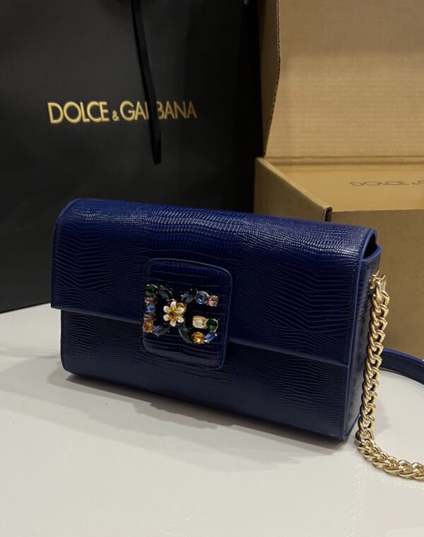 Dolce & Gabbana Lizard Print Bag-Blue-25cm with original box