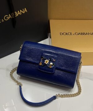 Dolce & Gabbana Lizard Print Bag-Blue-25cm with original box