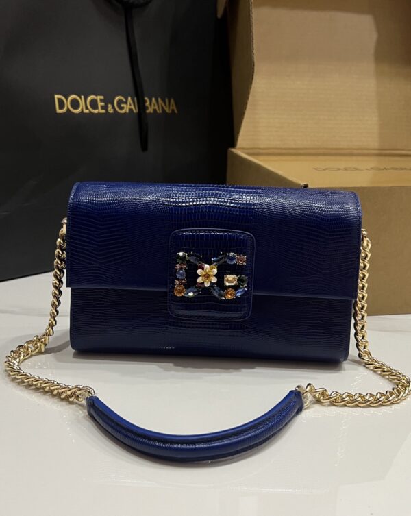 Dolce & Gabbana Lizard Print Bag-Blue-25cm with original box