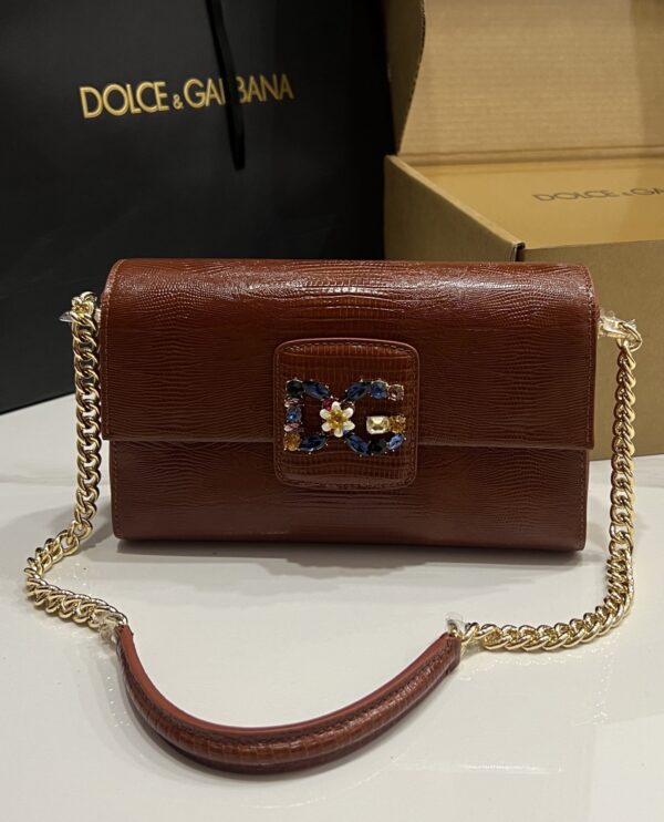 Dolce & Gabbana Lizard Print Bag-Red-25cm with original box