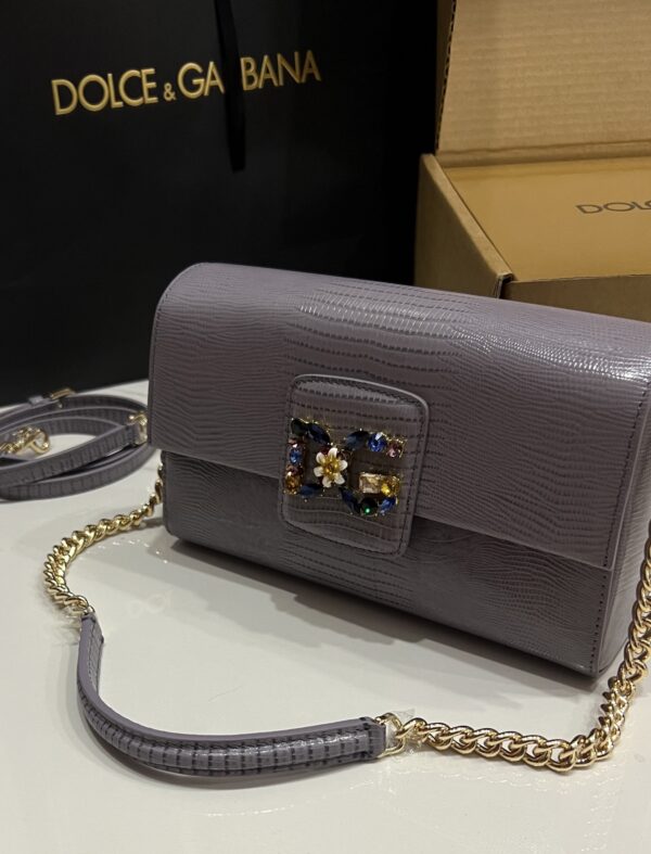 Dolce & Gabbana Lizard Print Bag-Gray-25cm with original box