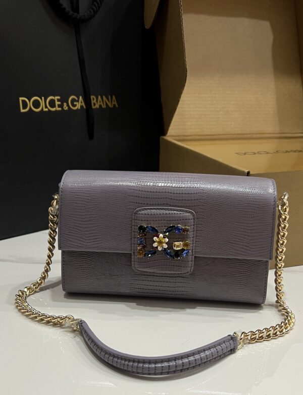 Dolce & Gabbana Lizard Print Bag-Gray-25cm with original box