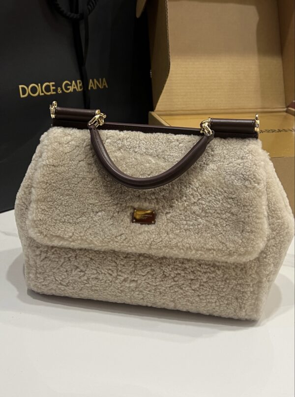 Dolce & Gabbana Lamb's Wool Bag-White-25cm with original box