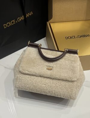 Dolce & Gabbana Lamb's Wool Bag-White-25cm with original box