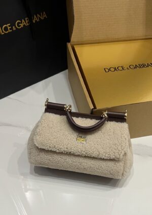 Dolce & Gabbana Lamb's Wool Bag-White-19cm with original box