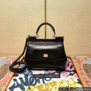 Dolce & Gabban Lizard Pattern Sicilian Women's Bag-Black-20cm with original box free shipping