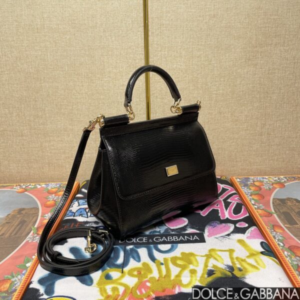 Dolce & Gabban Lizard Pattern Sicilian Women's Bag-Black-20cm with original box free shipping