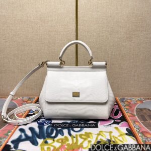 Dolce & Gabban Lizard Pattern Sicilian Women's Bag-White-20cm with original box free shipping