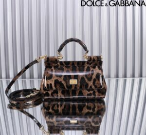 Dolce & Gabban Leather Smooth Leopard Print Women's Bag-18cm  with original box free shipping
