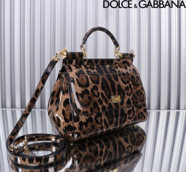 Dolce & Gabban Leather Smooth   Leopard Print Women's Bag-25cm with original box free shipping
