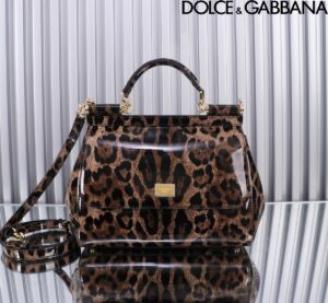 Dolce & Gabban Leather Smooth   Leopard Print Women's Bag-25cm with original box free shipping