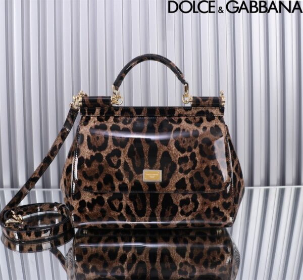 Dolce & Gabban Leather Smooth   Leopard Print Women's Bag-25cm with original box free shipping