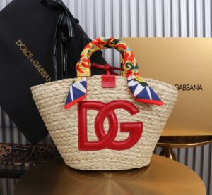 Dolce & Gabbana woven rattan bag for beach use-red 28cm with original logo box