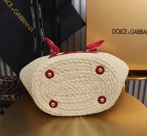 Dolce & Gabbana woven rattan bag for beach use-red 28cm with original logo box