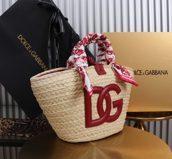 Dolce & Gabbana woven rattan bag for beach use-red 28cm with original logo box