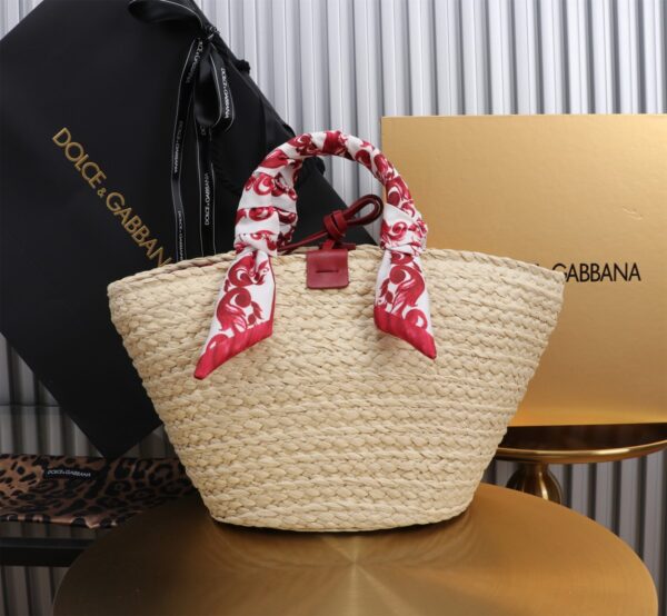Dolce & Gabbana woven rattan bag for beach use-red 28cm with original logo box