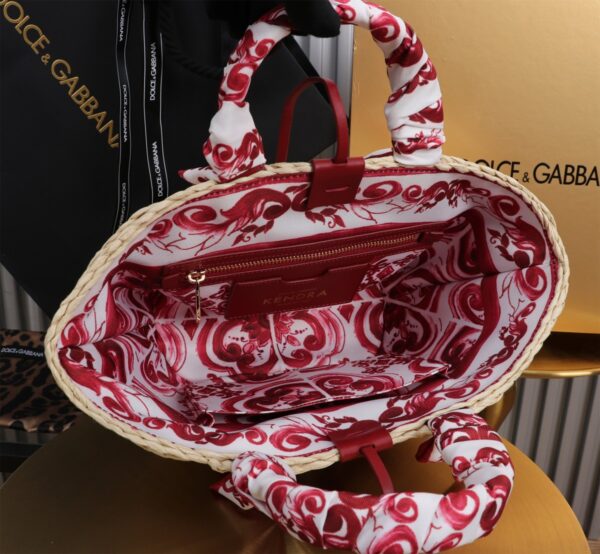 Dolce & Gabbana woven rattan bag for beach use-red 28cm with original logo box