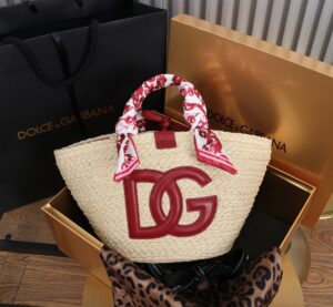 Dolce & Gabbana woven rattan bag for beach use-red 28cm with original logo box