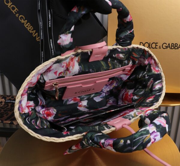 Dolce & Gabbana woven rattan bag for beach use-pink 28cm with original logo box