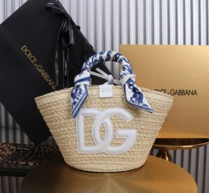 Dolce & Gabbana woven rattan bag for beach use-white 28cm with original logo box