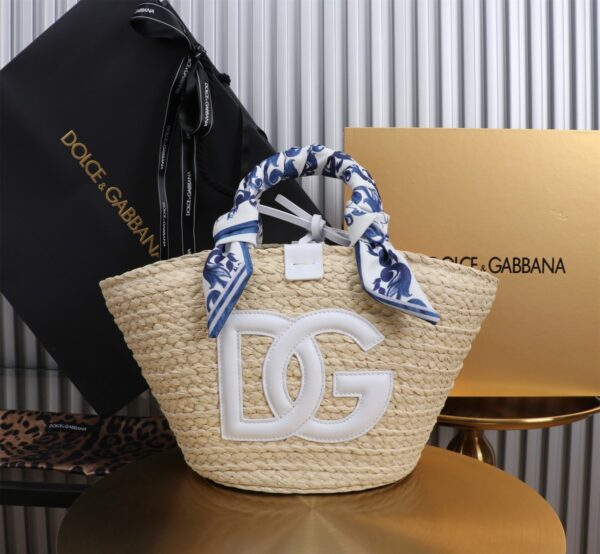 Dolce & Gabbana woven rattan bag for beach use-white 28cm with original logo box