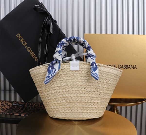 Dolce & Gabbana woven rattan bag for beach use-white 28cm with original logo box