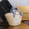 Dolce & Gabbana woven rattan bag for beach use-white 28cm with original logo box