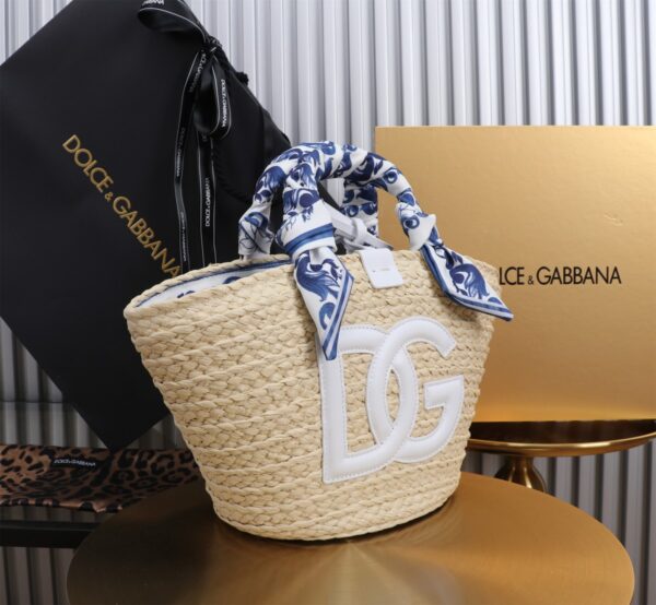 Dolce & Gabbana woven rattan bag for beach use-white 28cm with original logo box