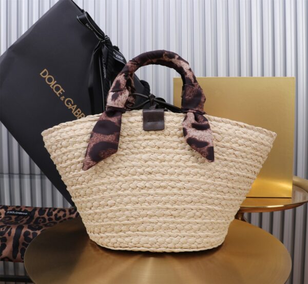 Dolce & Gabbana woven rattan bag for beach use-black 28cm with original logo box