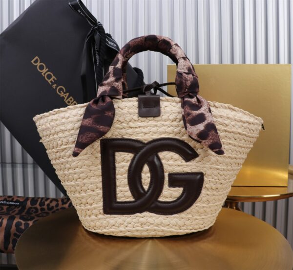 Dolce & Gabbana woven rattan bag for beach use-black 28cm with original logo box