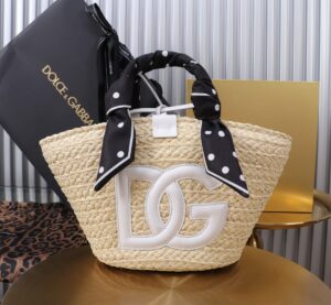 Dolce & Gabbana woven rattan bag for beach use-white 28cm with original logo box