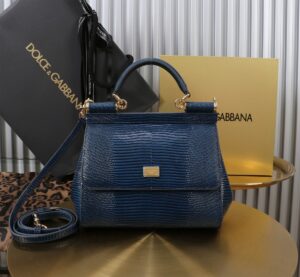 Dolce & Gabban Lizard Pattern Sicilian Women's Bag-Blue-20cm with original box free shipping