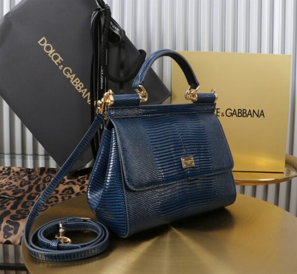 Dolce & Gabban Lizard Pattern Sicilian Women's Bag-Blue-20cm with original box free shipping