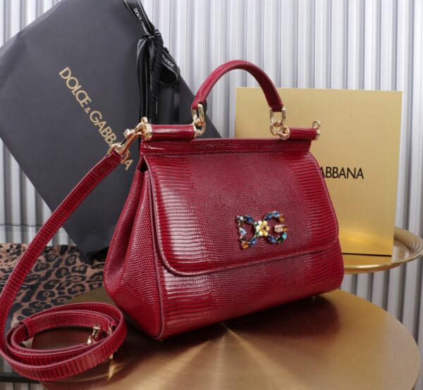 Dolce & Gabban Lizard Pattern Sicilian Women's Bag-Red-25cm with original box free shipping (复制)