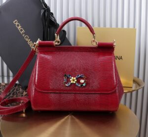 Dolce & Gabban Lizard Pattern Sicilian Women's Bag-Red-20cm  free shipping