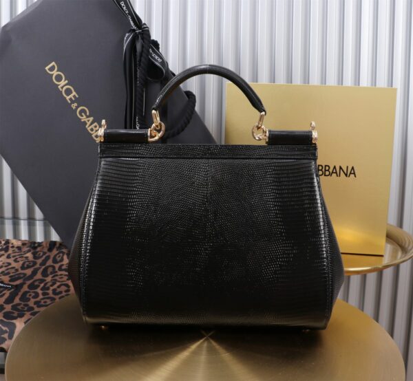 Dolce & Gabban Lizard Pattern Sicilian Women's Bag-Black-25cm  free shipping