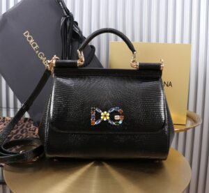 Dolce & Gabban Lizard Pattern Sicilian Women's Bag-Black-25cm  free shipping