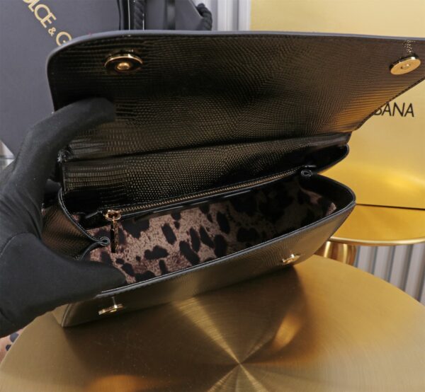 Dolce & Gabban Lizard Pattern Sicilian Women's Bag-Black-25cm  free shipping