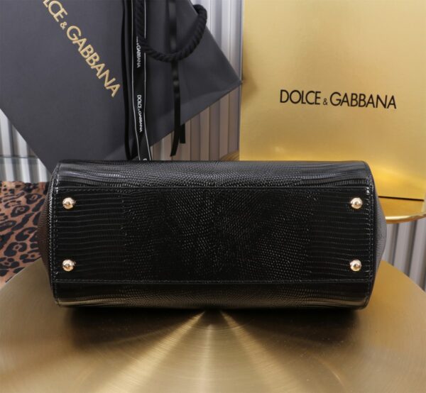 Dolce & Gabban Lizard Pattern Sicilian Women's Bag-Black-25cm  free shipping