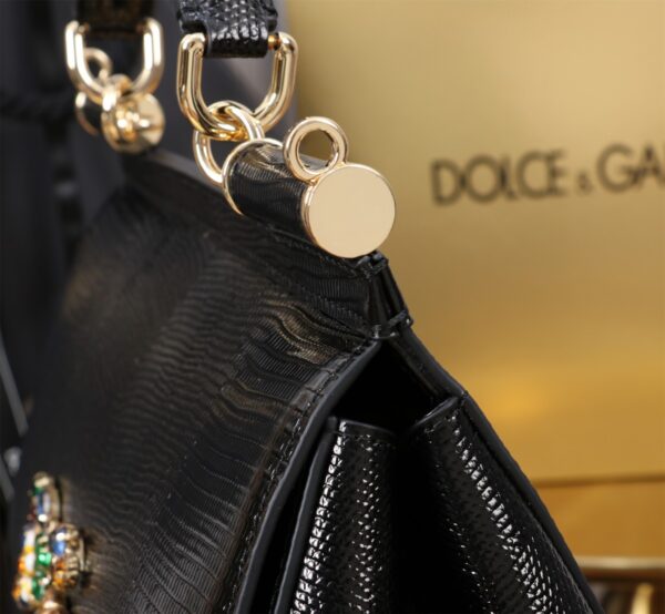 Dolce & Gabban Lizard Pattern Sicilian Women's Bag-Black-25cm  free shipping