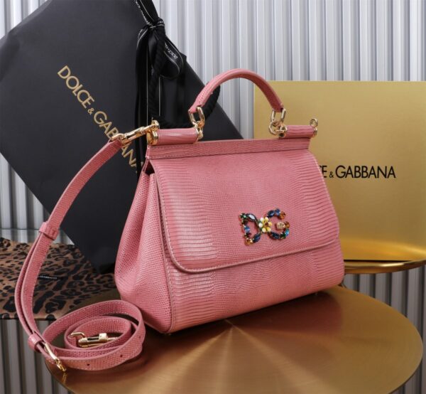 Dolce & Gabban Lizard Pattern Sicilian Women's Bag-Pink-25cm  free shipping