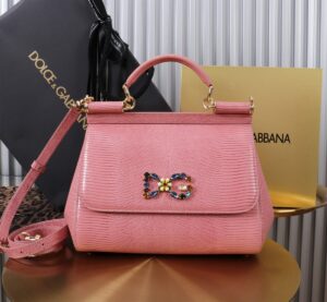 Dolce & Gabban Lizard Pattern Sicilian Women's Bag-Pink-25cm  free shipping