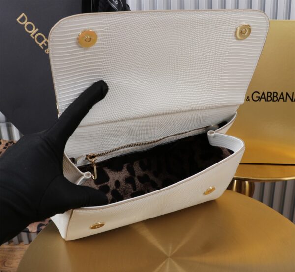 Dolce & Gabban Lizard Pattern Sicilian Women's Bag-White-25cm  free shipping