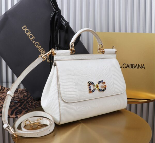 Dolce & Gabban Lizard Pattern Sicilian Women's Bag-White-25cm  free shipping