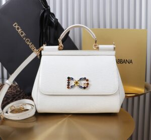 Dolce & Gabban Lizard Pattern Sicilian Women's Bag-White-25cm  free shipping