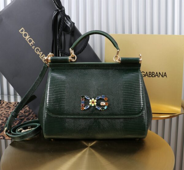 Dolce & Gabban Lizard Pattern Sicilian Women's Bag-Blue-25cm  free shipping