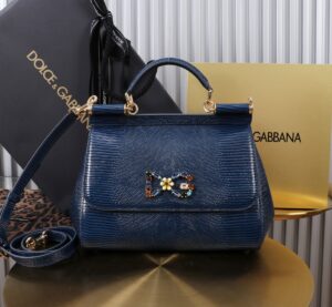 Dolce & Gabban Lizard Pattern Sicilian Women's Bag-Blue-25cm  free shipping