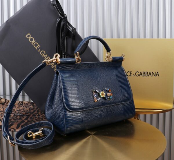 Dolce & Gabban Lizard Pattern Sicilian Women's Bag-Blue-25cm  free shipping