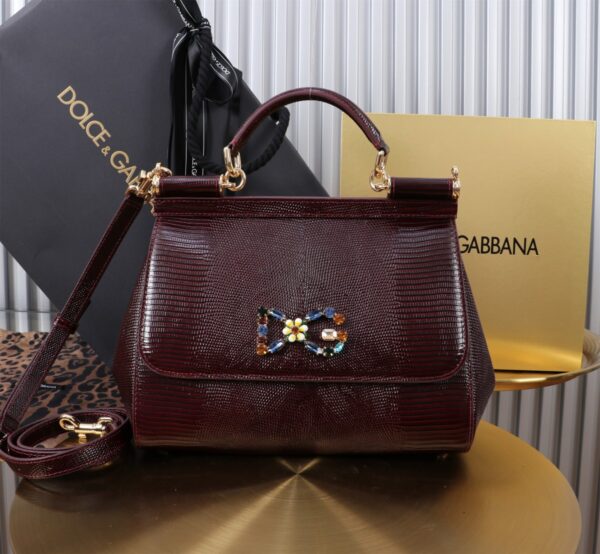 Dolce & Gabban Lizard Pattern Sicilian Women's Bag-Purple-25cm  free shipping